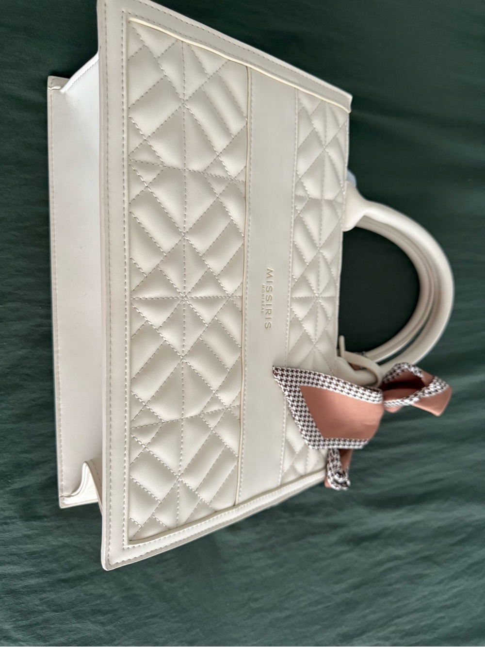 White Quilted Satchel with Scarf Accent